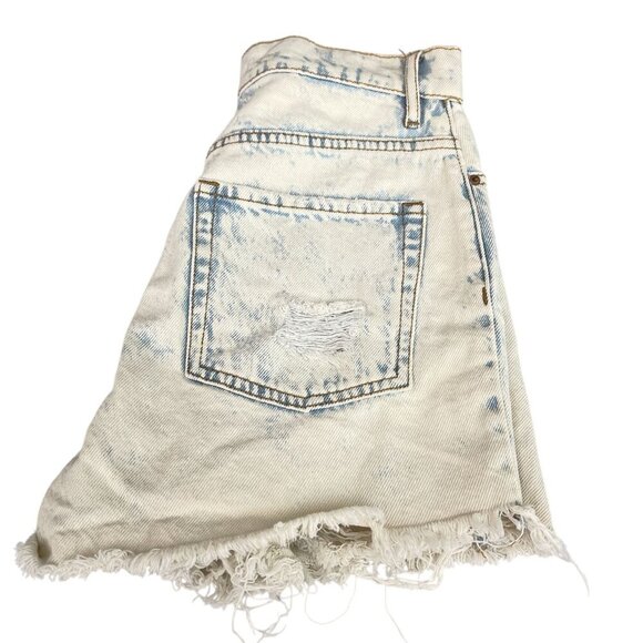 PacSun Women High Rise Icon Shorts Cutoff Raw Hem Distressed Denim 25 Light Wash - Picture 3 of 13
